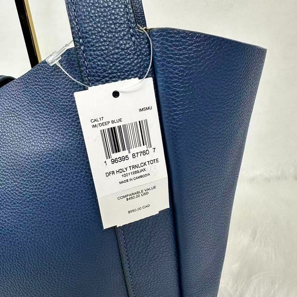 Coach Hadley Turnlock Tote Bag In Leather/Gold/Deep Blue CAL17 NWT - Picture 6 of 9